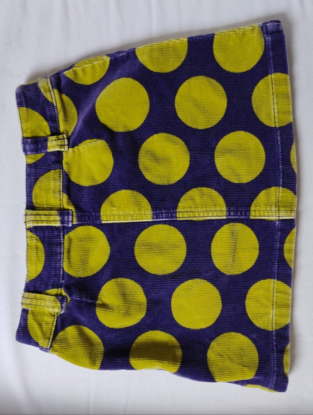 Mini Boden Purple Corduroy Skirt with Yellow Polka Dots